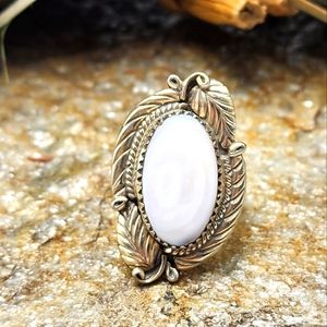 Signed Sunshine Reeves Sterling Silver Ring Mother of Pearl Navajo Native Vtg